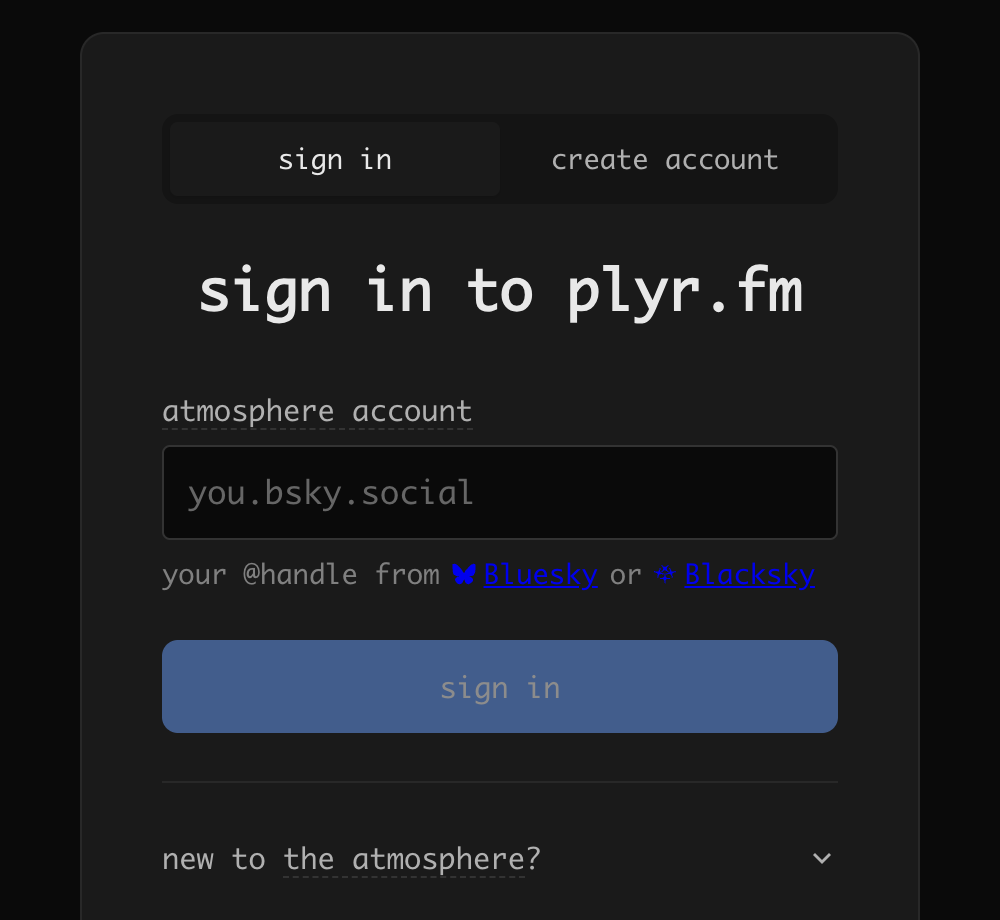 plyr.fm sign-in — enter your atmosphere account to get started